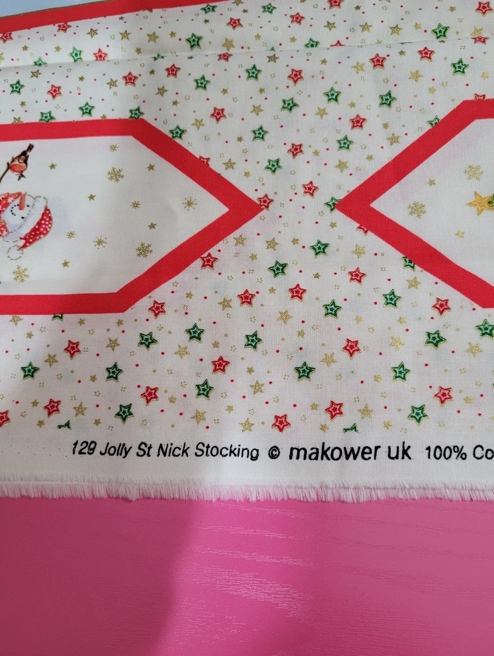 Jolly St Nick Stocking Makower UK Fabric Panel 100% Cotton #129 (0786)